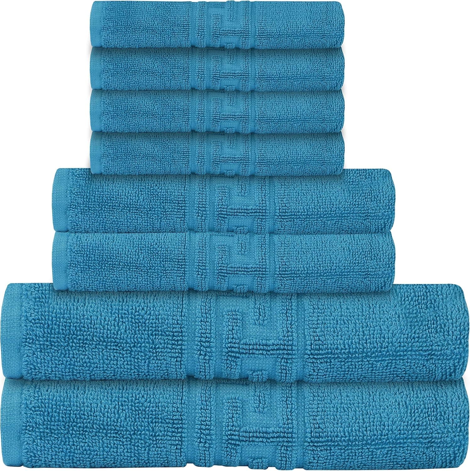 8 Piece Towel Set 100% Egyptian Ring Spun Cotton 600 GSM, 2 Bath Towels, 2 Hand Towels, 4 Washcloths, 8 Piece Towel Set Pack - Teal