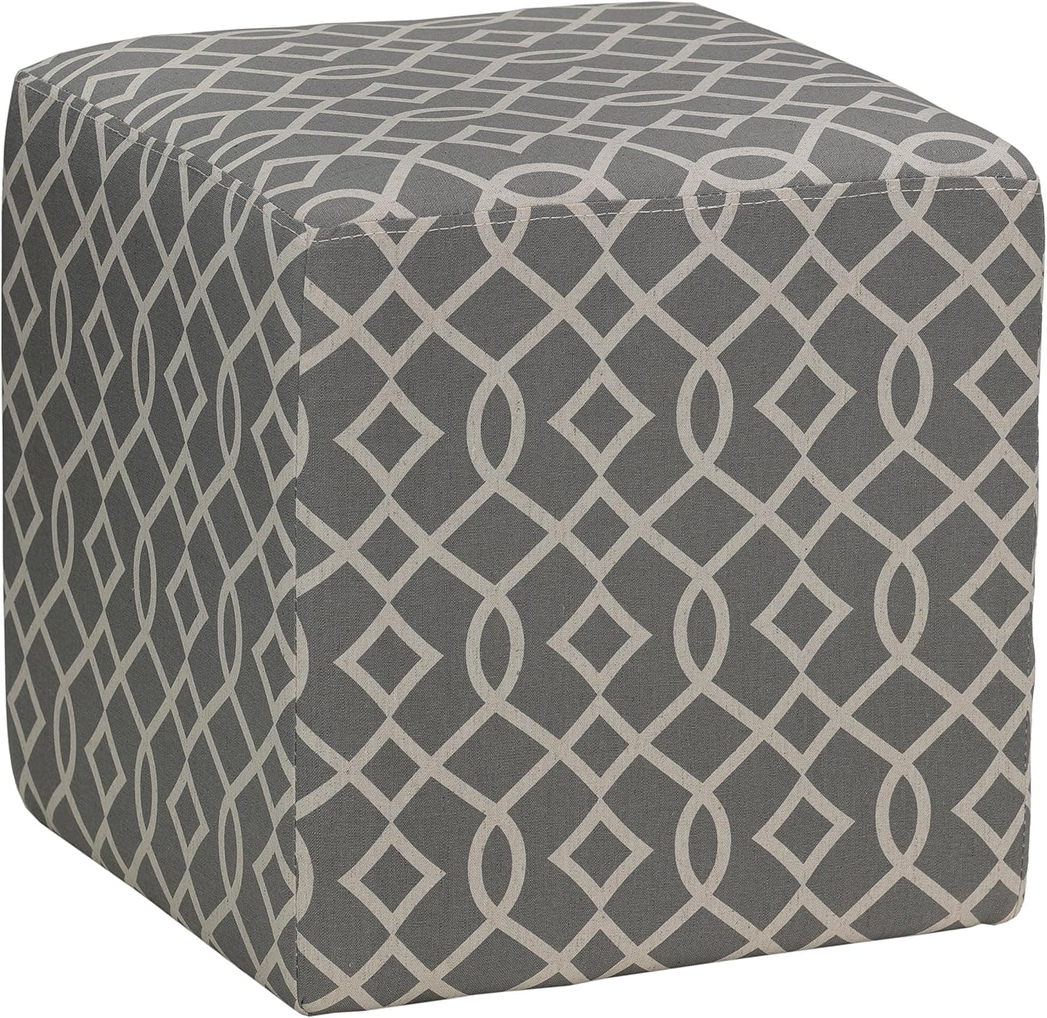 Cortesi Home Braque Grey Cube Ottoman in Linen Fabric, 15"
