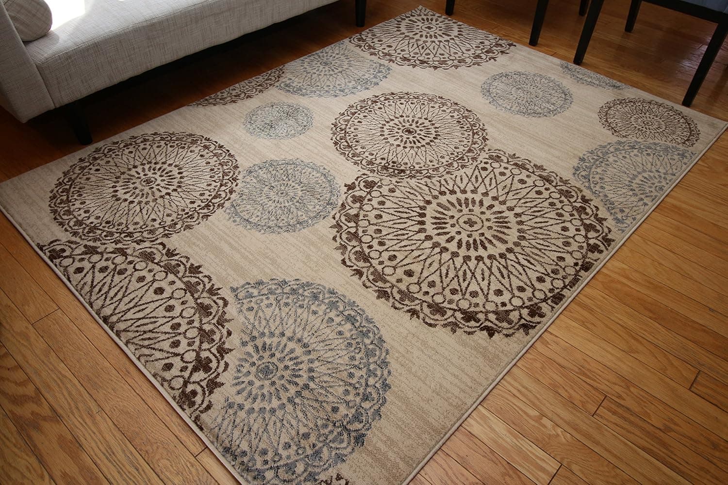 New City Contemporary Modern Flowers Circles Wool Area Rug, 5'2 x 7'3, Beige