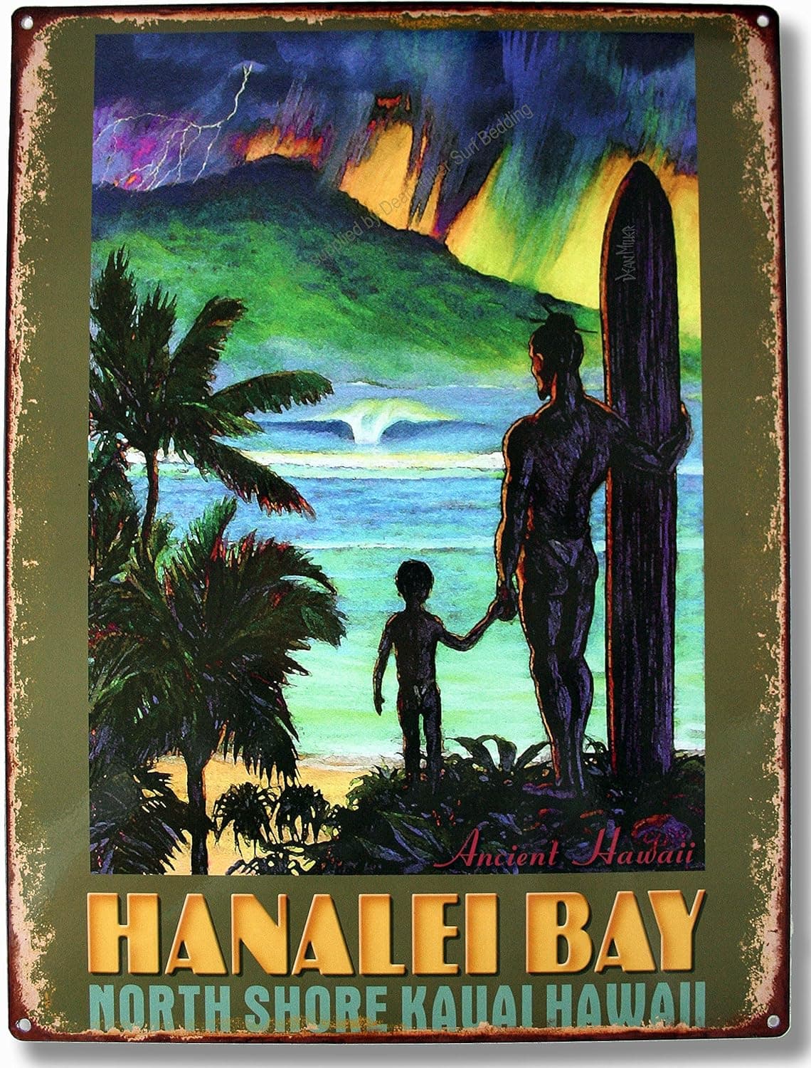 Hanalei Bay Metal Sign: Surfing and Tropical Decor Wall Accent