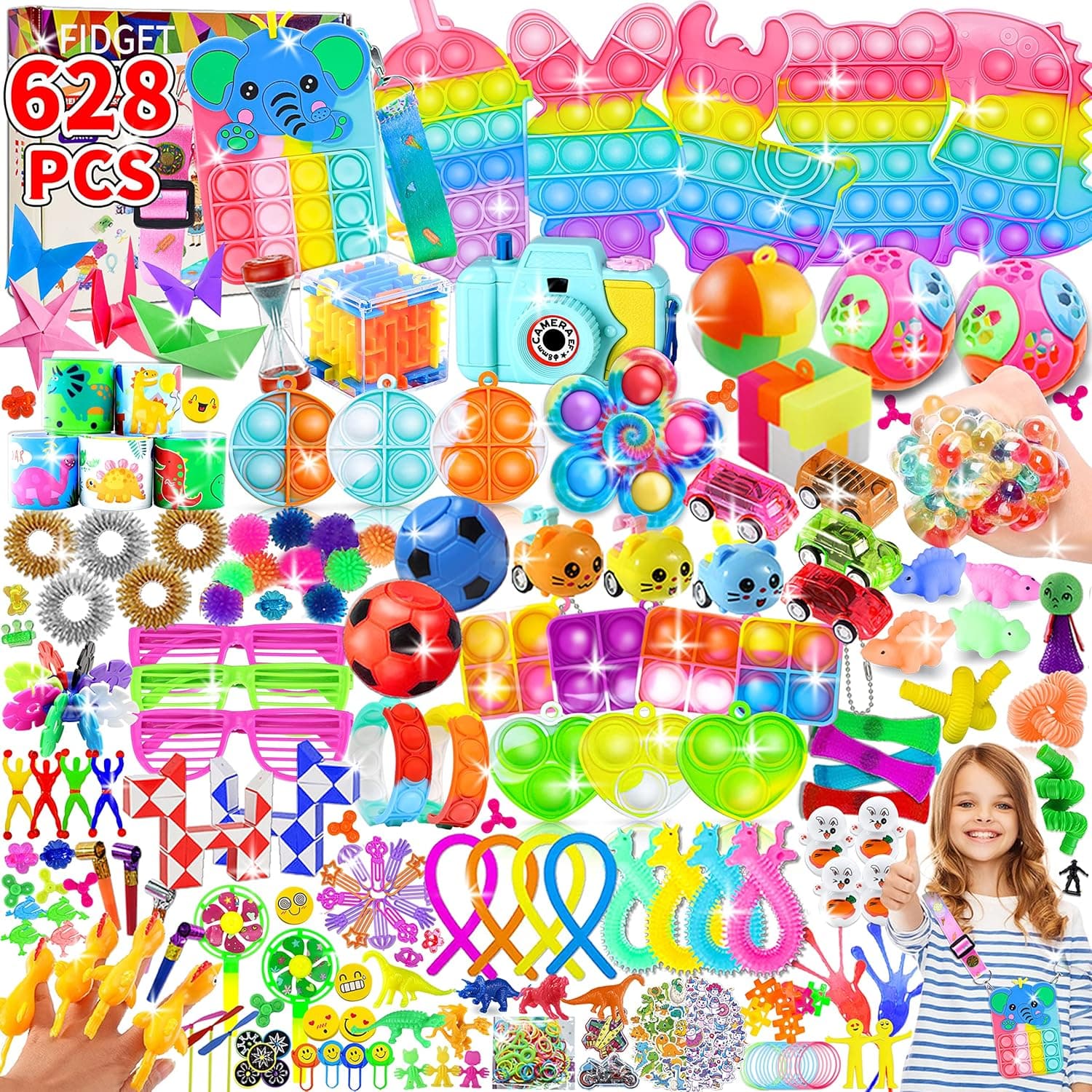 628pcs Party Favors for Kids, Fidget Toys Pack, Stocking Stuffers, Fidget Toys Bulk, Birthday Gift Toys, Prize Box, Treasure Box, Goodie Bag Stuffers, Carnival Prizes,Pinata,Classroom Toys,Sensory Toys