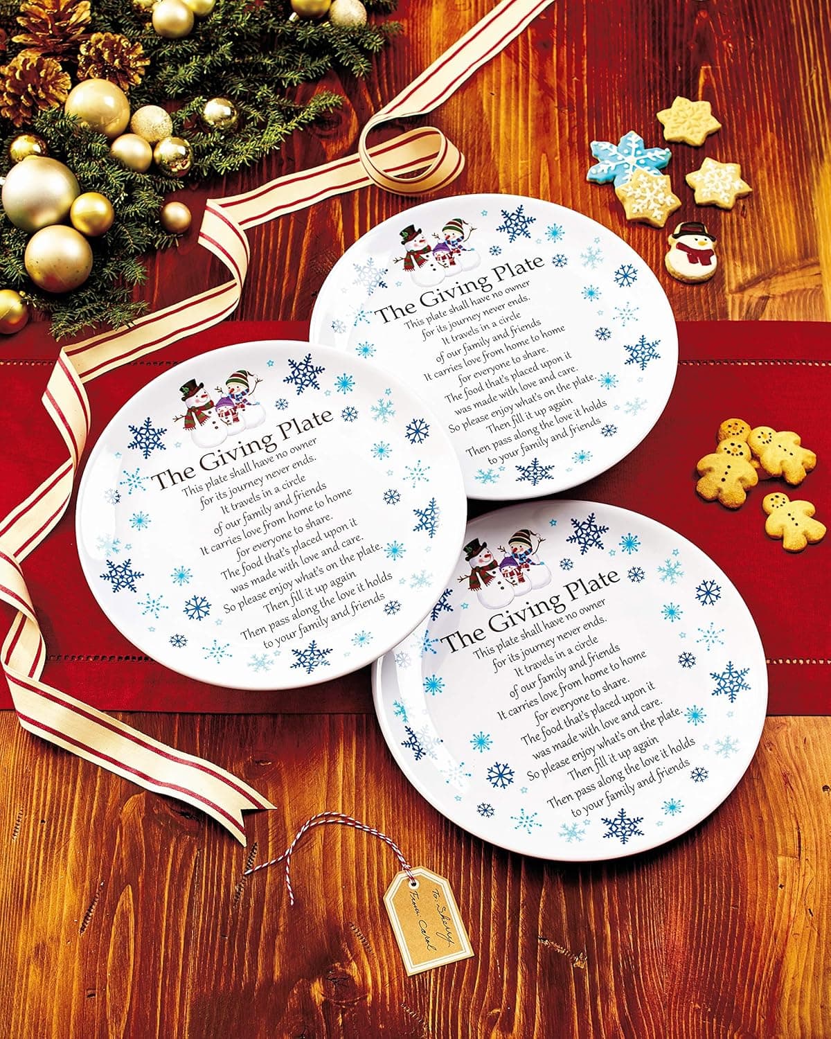 Melamine Giving Plates with Painted Snowmen Trim - Set of 3 (Color May Vary)