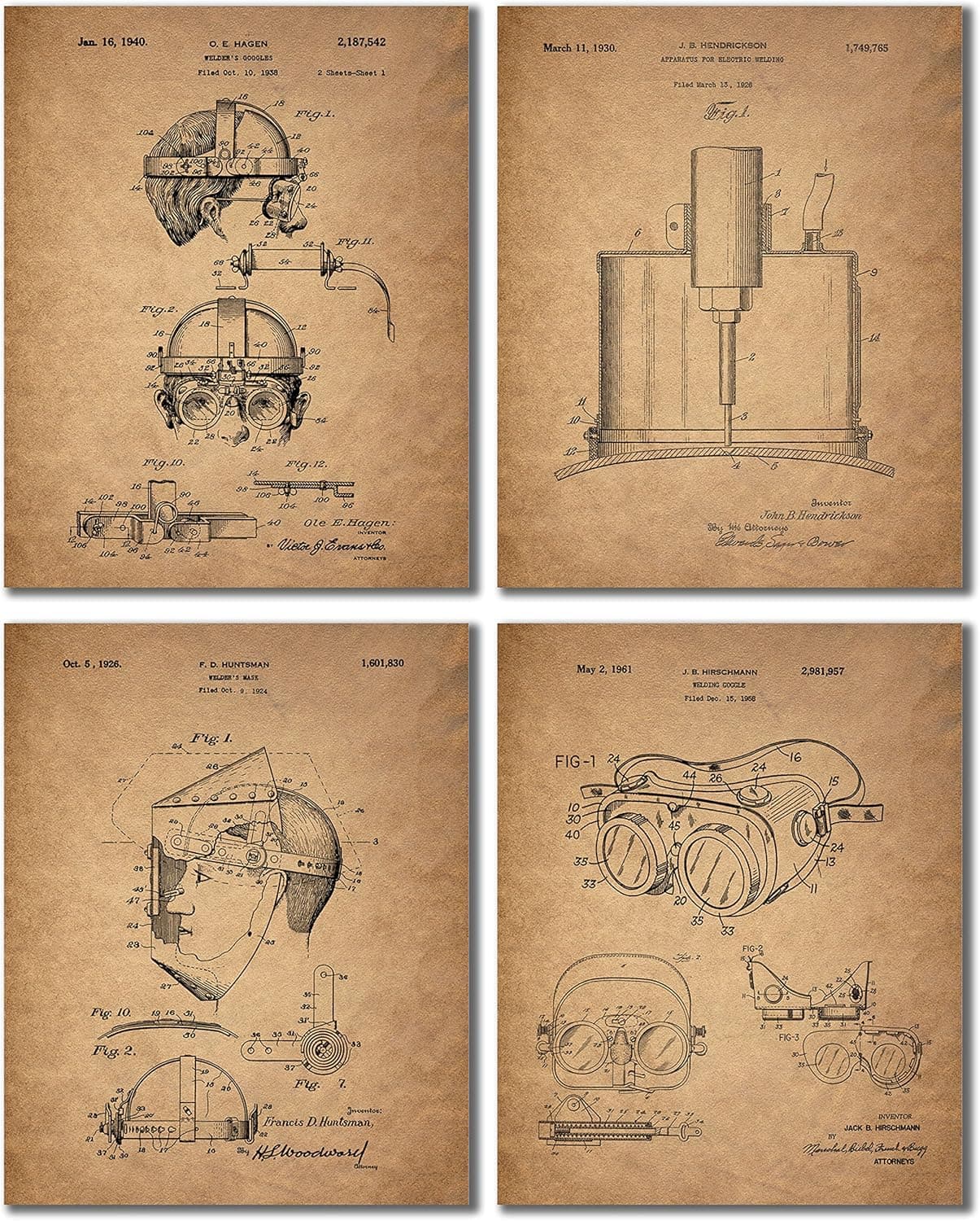 Welder Patent Prints - Set of 4 Vintage Wall Art Photos