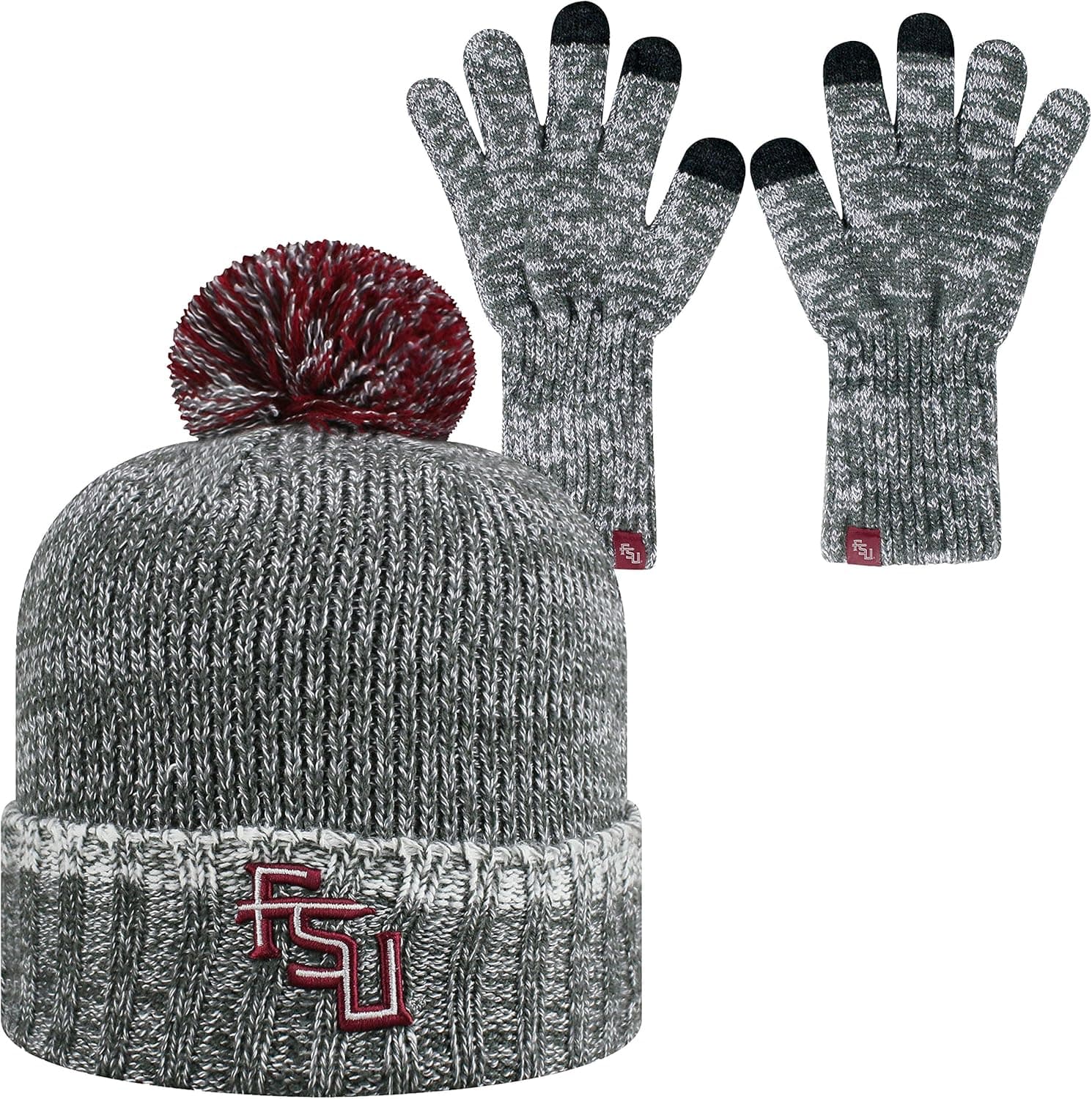 Top of the World Florida State Seminoles Official NCAA Combo Frostbite Cuffed Stocking Stretch Knit Sock Hat Cap Beanie and Gloves 559322