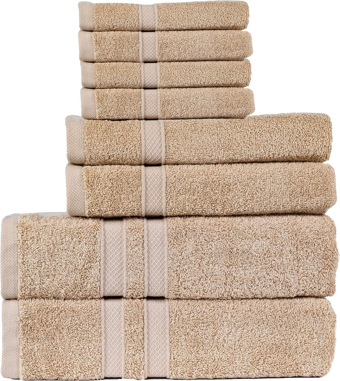 Living Fashions 8 Pack Towel Set - 2 Bathroom Towels, 2 Hand Towels, 4 Wash Cloths Bathroom Set - Plush & Absorbent 100% Ring Spun Cotton Bath Sets - Bath Towels, Hand Towels, Washcloths Bathroom Sets