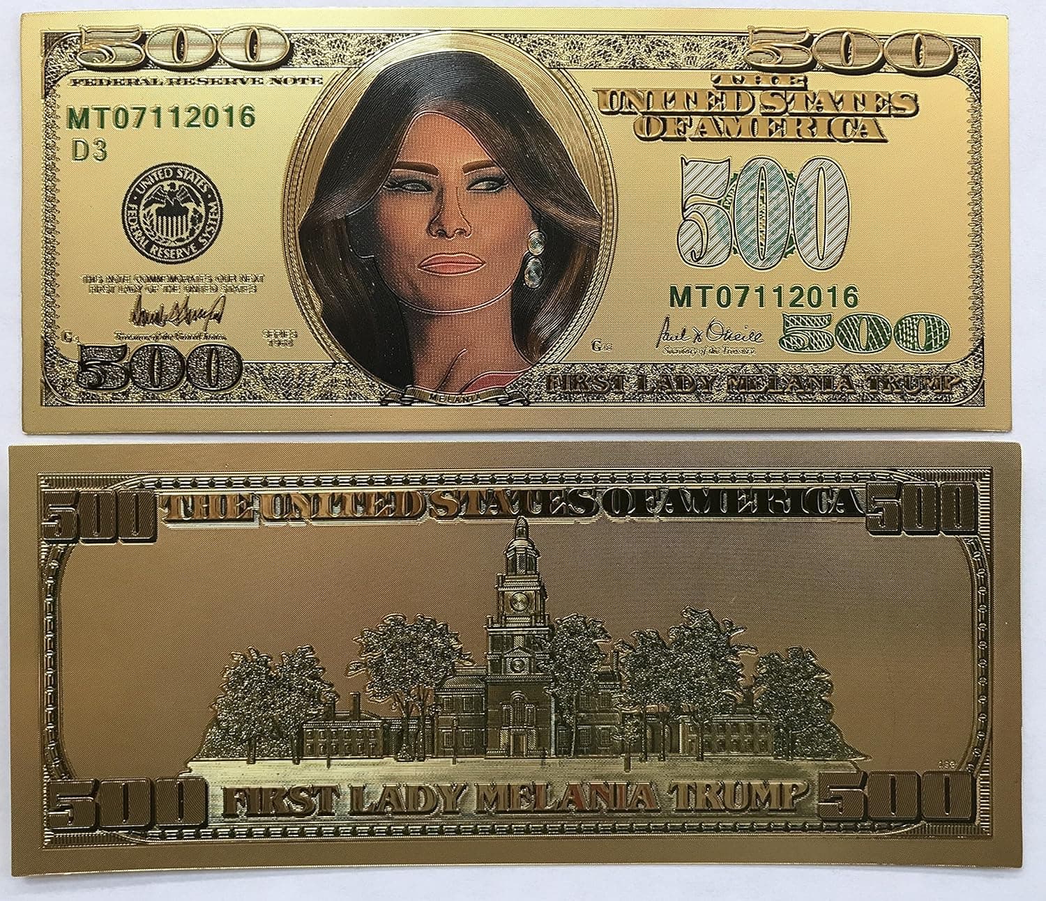Aizics Mint $500 First Lady Melania Trump 24kt Gold Plated Commemorative Bank Note Collectors Item | Donald Trump Coin Collection | MAGA