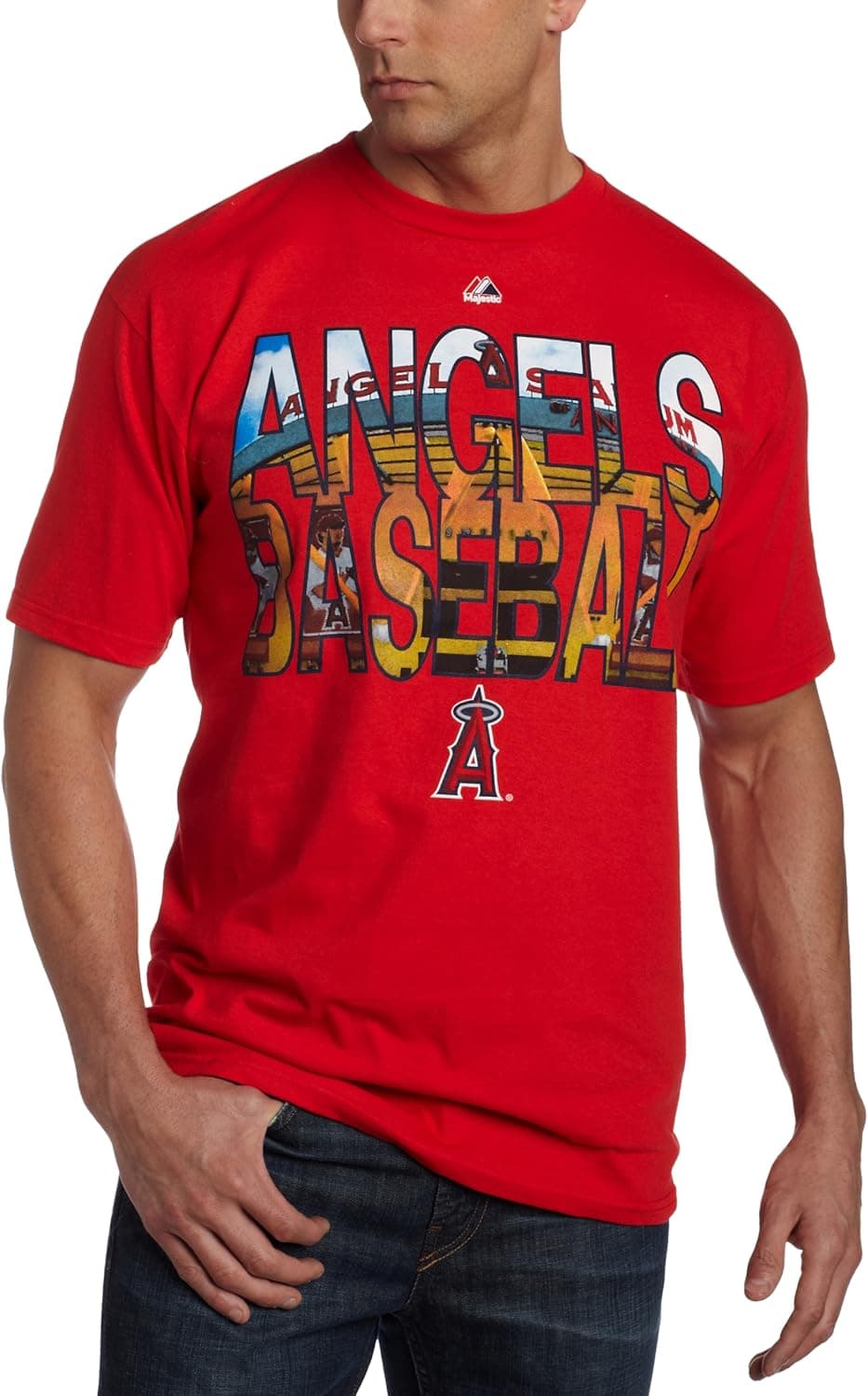 MLB Men's Los Angeles Angels City Window Short Sleeve Basic Tee (Athletic Red)