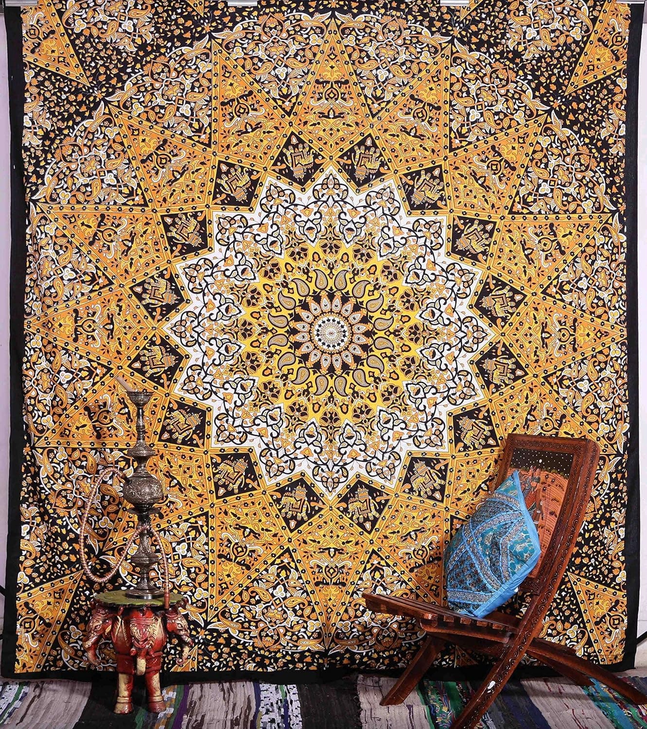 Hippie Star Tapestries, Psychedelic Tapestry, Sun and Moon Tapestry, Star Mandala Tapestries, Throw Bedspread Queen Bed Dorm Decor
