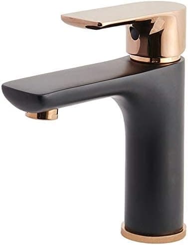 Friho Modern Commercial Single Handle Rose-gold & Matte Black Vanity Bathroom Faucet, Lavatory Sink faucet with Water Hose