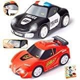 JOYIN 2 PCs Police Car and Race Car (6.5" Long) with Flashing Lights and Siren Sounds, Great Vehicle Toys for 3 4 5 Years Old Toddlers, Boys, Girls and Kids Birthday Gift and Holiday Basket Stuffers.