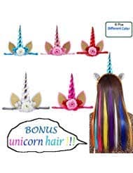 Unicorn Horn Headband Hair Band With Flower Ears For Girls Birthday Cosplay Party Accessory, Random, 6 Pack (Style2)