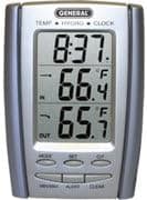 General Tools DTH850 Indoor/Outdoor Thermometer and Clock with Humidity Display, Light Blue