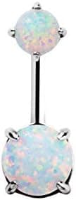 VENSERI 925 Sterling Silver Double Opal Belly Button Ring Navel Belly Button Ring Body Jewelry Belly Ring CZ Body Piercing