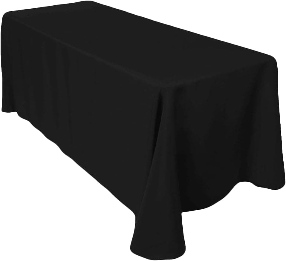 Leading Linens 5-pcs 90" x 156" Inch Rectangular Polyester Cloth Fabric Linen Tablecloth - Wedding Reception Restaurant Banquet Party - Machine Washable - Choice of Color - Black
