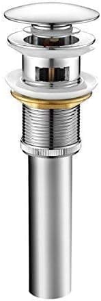 ROVOGO Brass Bathroom Sink Drains with Overflow, 1 5/8 inches Pop-up Drain Stopper, Push and Seal Drain Assembly, Chrome