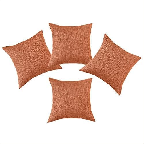 SINOGEM Orange Throw Pillows Faux Linen Orange Decorative Pillow for Chair Pillow Cover Set of 4 with Invisible Zipper 18 x 18 Inch (Orange)
