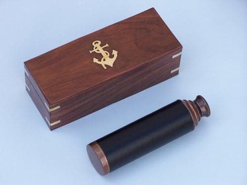 Hampton Nautical Captain's Antique Copper Spyglass Telescope with Rosewood Box, Copper, 15"
