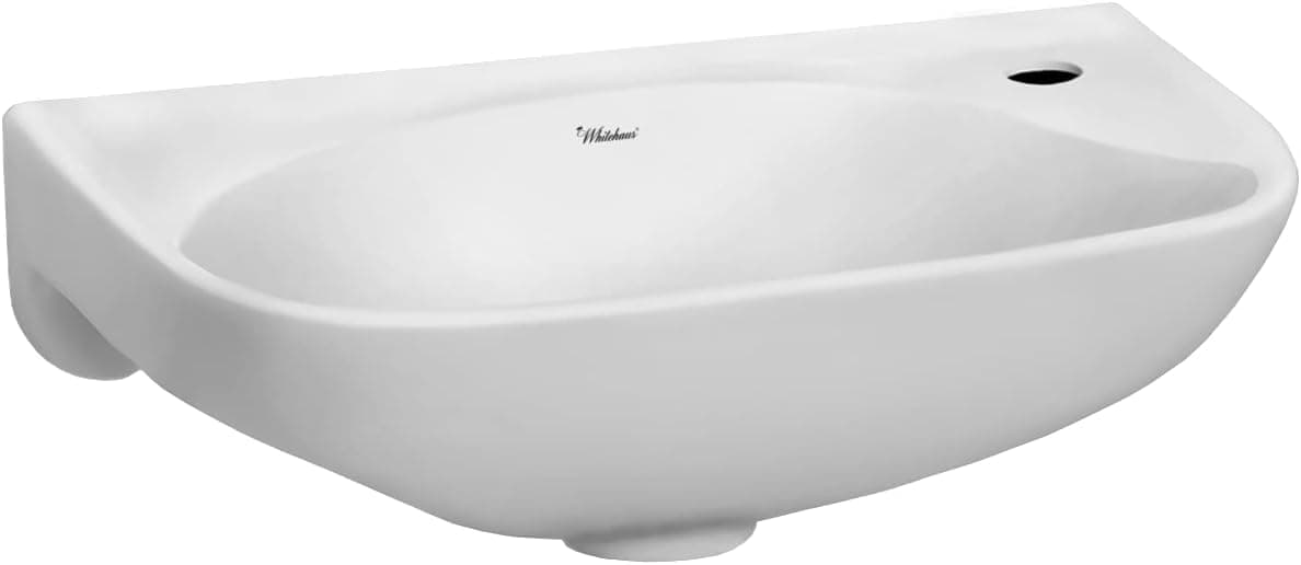Whitehaus WH1-102R-WH Isabella 16-1/4-Inch Small Wall-Mount Lavatory Basin with Center Drain and Right-Hand Faucet Drilling, White