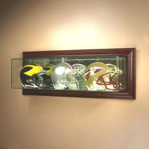 Sports Memorabilia Wall Mounted Triple Mini Helmet - Glass Mini Helmet Display Cases