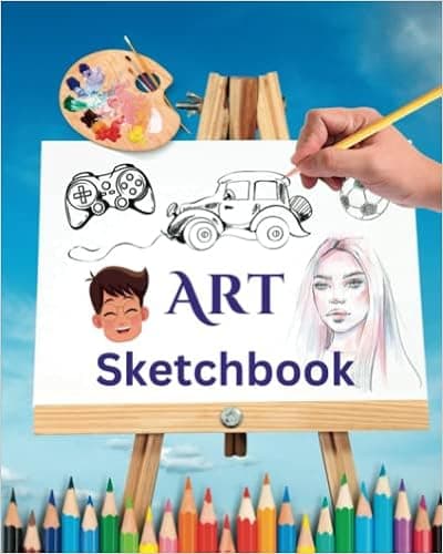 Art Sketchbook with blank pages and bright cover for drawing, coloring, doodling, creating comics, or drafting ideas for painting on canvas - 8 x 10"
