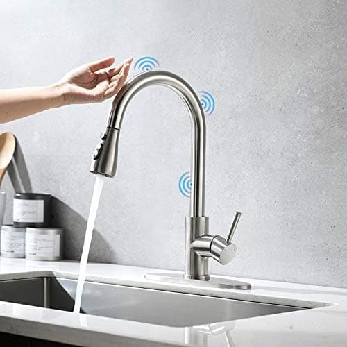 AIMADI Touch Kitchen Faucets with Pull Down Sprayer - Single Handle Brushed Nickel Stainless Steel Kitchen Sink Faucets with Deck Plate