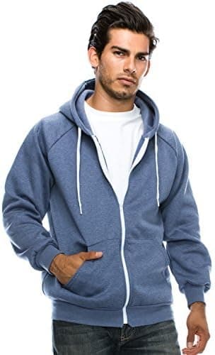 JC DISTRO Mens Hipster Hip Hop Basic Unisex Zip-Up Hoodie Jacket Melange Blue XLarge
