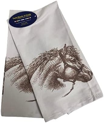 Tack Shack of Ocala Horse Kitchen Dish Towels, Coordinating Set of 2- Flour Sack Cotton, Horse Themed Designs (Vintage Horse Head)