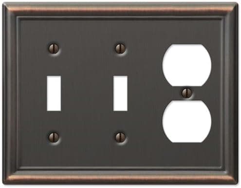 Double Toggle and Duplex Combination Wall Switch Plate Outlet Cover - Oil Rubbed Bronze