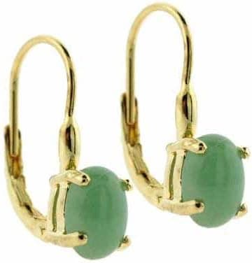 Gold Tone over Sterling Silver Genuine Green Dyed Jade Oval Leverback Earrings