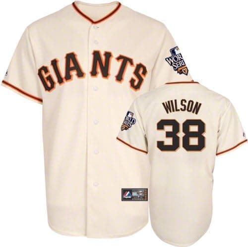 Majestic Brian Wilson Jersey: San Francisco Giants #38 Home Replica Jersey with 2010 World Series Participant Patch