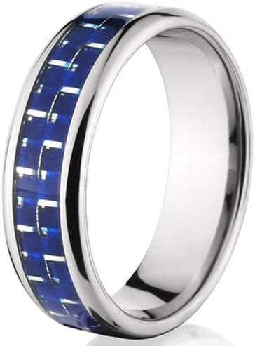 The Jewelry Source 7 mm Titanium Rings w/Blue Carbon Fiber, Men's Rings, Titanium Bands