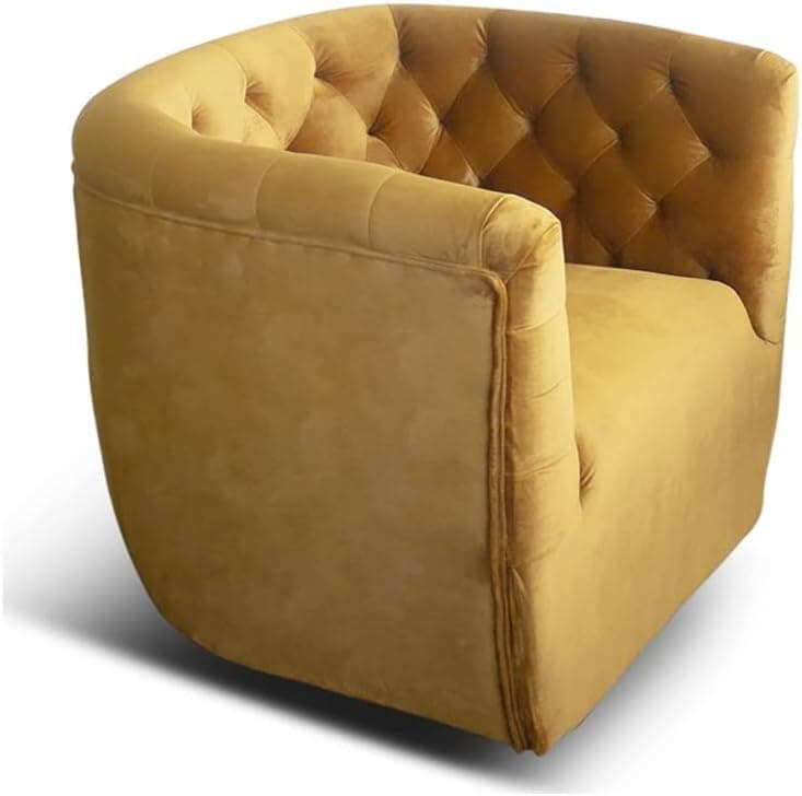 Pemberly Row Contemporary Velvet Tufted Back Swivel Chair in Gold Yellow
