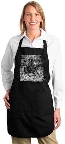 LA POP ART Full Length Dual Pocket Apron - Popular Horse Breeds - Black