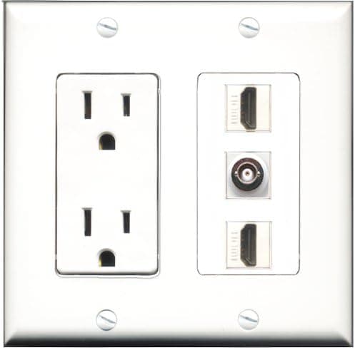 RiteAV - 15 Amp Power Outlet 2 Port HDMI 1 Port BNC Decorative Wall Plate