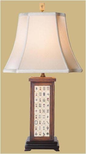 Asian Furniture & Home Décor - 24" Ming Chinese Mahjong Tile Oriental Bedside Lamp w/Tile Finial