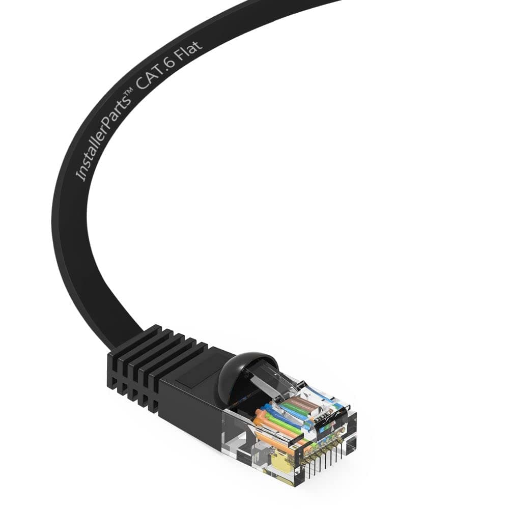 InstallerParts (10 Pack Ethernet Cable CAT6 Cable Flat 2 FT - Black - Professional Series - 10Gigabit/Sec Network/High Speed Internet Cable, 550MHZ
