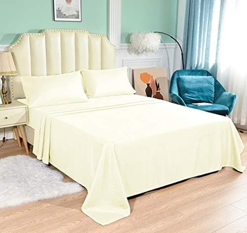JÁCLER Queen 4 Piece Sheet Set- Microfiber Bedding - Bed Sheets - Extra Soft - Easy Fit - Breathable & Cooling Sheets - Comfy, Wrinkle, Fade - Stain Resistant– Stripe Ivory