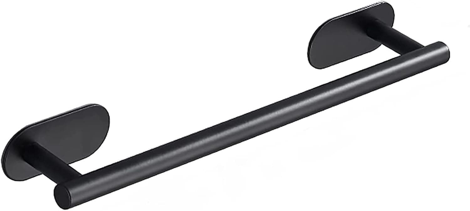 JOPOFI Self Adhesive Towel Bar Black 16-Inch, Stick On Bath Towel Rack No Drill, SUS 304 Stainless Steel Towel Holder - Matte Black