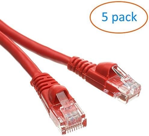 Kenuco CAT5e UTP Booted Ethernet Patch Cable | Red | 15ft | Pack of 5