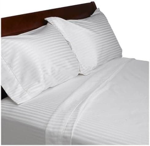 Rainbow Linens Elegance 600-Thread-Count Sateen Woven Stripe Sheet Set, White, King