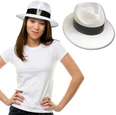 White Plastic Fedoras with Black Band12 Pack
