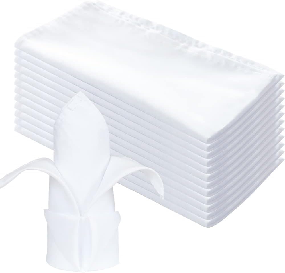 GFCC White Dinner Cloth Napkins - 18 x 18 Inch 12 Pack Washable Polyester Napkins for Cocktail Wedding Thanksgiving Christmas Party