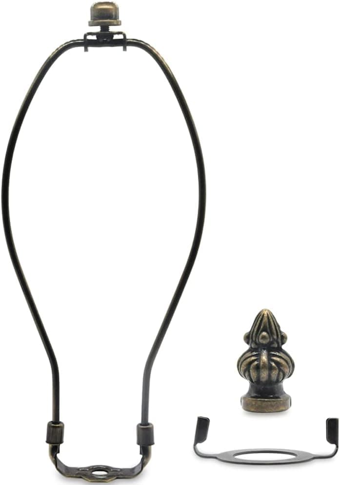 Lamp Shade Harp Holder,10 Inch Bronze Lamp Harp Kit,Fit Both Standard Lamp Rod and E26 Light Base UNO Fitter Adapter,2 Shade Attaching Finial Top Included,Antique Brass Horn Frame Lampshade Bracket