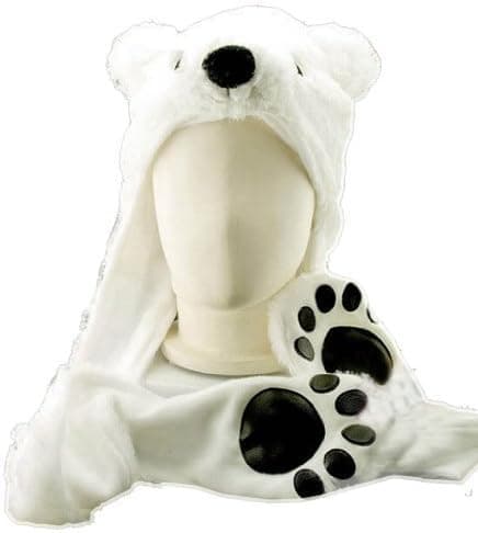Costume Polar Bear Plush Hat with Mittens Paw Prints by HatButik