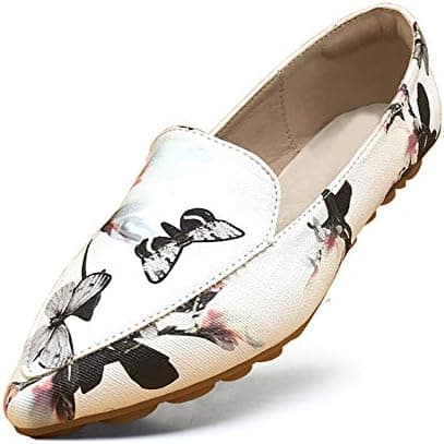 Women's Pointed Toe Ballet Flats Slip on Floral Print Dress Shoes