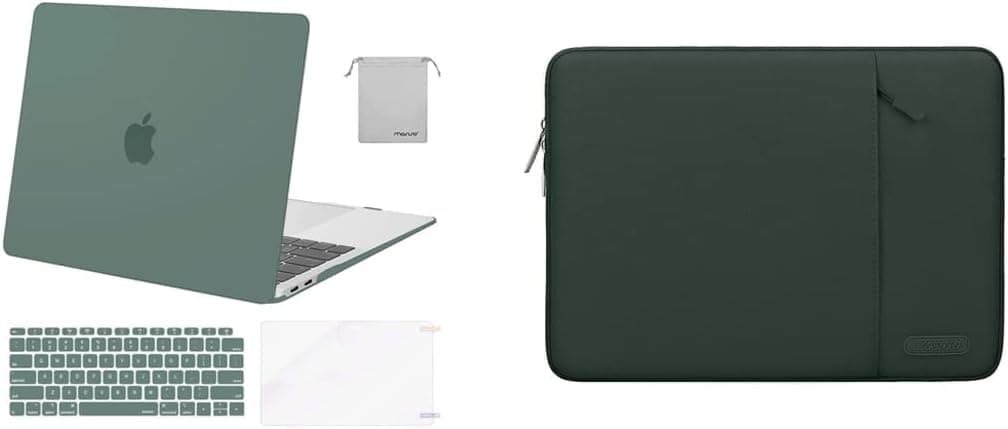 MOSISO Compatible with MacBook Air 13 inch Case 2022, 2021-2018 Release A2337 M1 A2179 A1932, Vertical Sleeve Bag&Plastic Hard Case&Keyboard Cover&Screen Protector&Storage Bag, Midnight Green