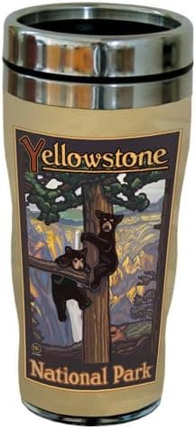 TreeFree Greetings Yellowstone Bear Cubs by Paul A. Lanquist Vintage Art Sip 'N Go Travel Tumbler, Stainless Steel, 16-Ounce, Multicolored