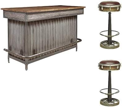 Pulaski Wood and Metal Bar with 2 Drum Inspired Barstools
