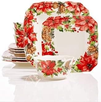 222 Fifth Winter Poinsettia Dinnerware Set (Dinnerware Set, Red/Multi)