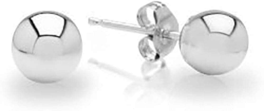 14k White Gold Ball Earrings Children/Adult Size 2, 3, 4, 5, 6, 7, 8 MM